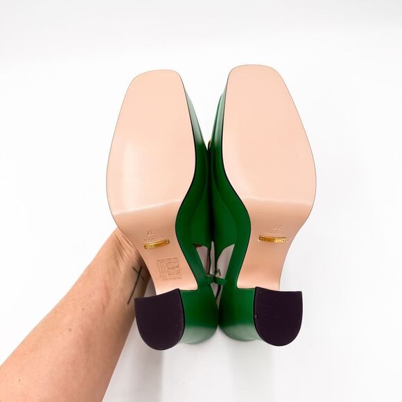 Gucci Horsebit Baby120 Platform Pumps EU 37 US 7 Green Leather Slingback - Picture 10 of 11